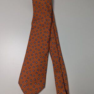 Hermes 5024 100% Silk Vintage Orange Rust Navy Floral Tie AUTHENTIC